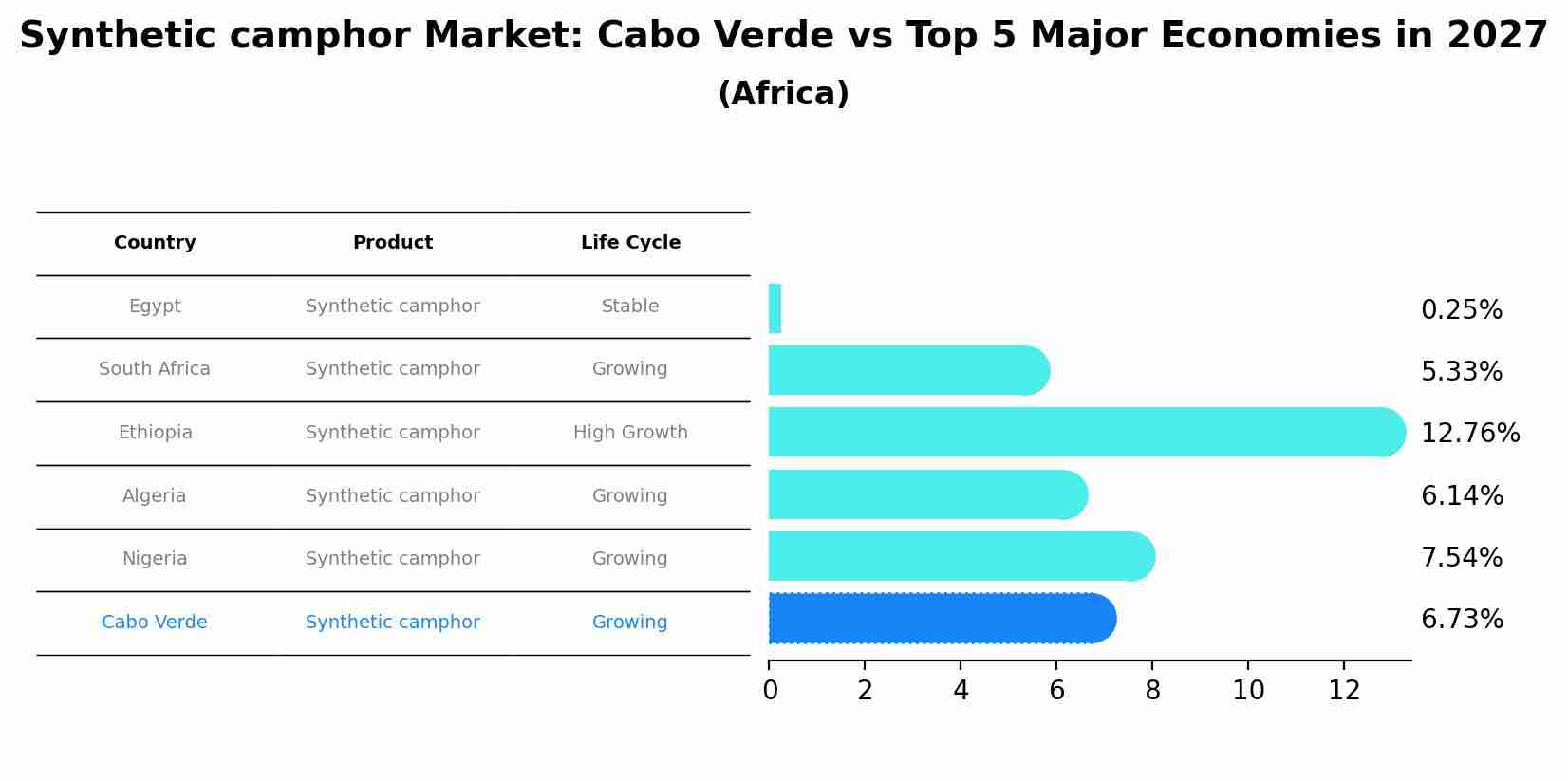 Synthetic camphor Market: Cabo Verde vs Top 5 Major Economies in 2027 (Africa)